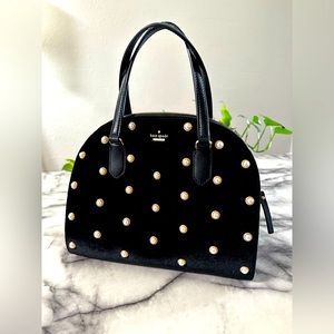 Kate spade LEATHER bowling bag tote with real pearls and crushed velvet